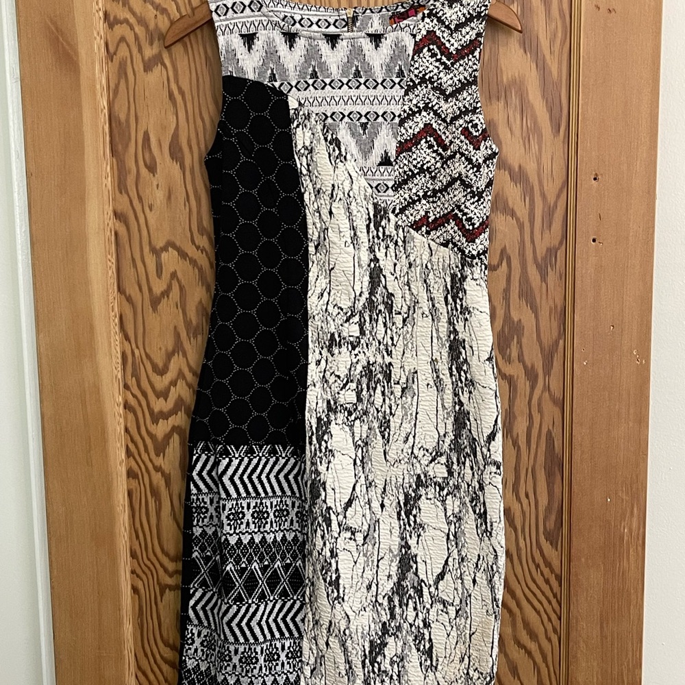 Chic Patchwork Midi Dress in Black and White